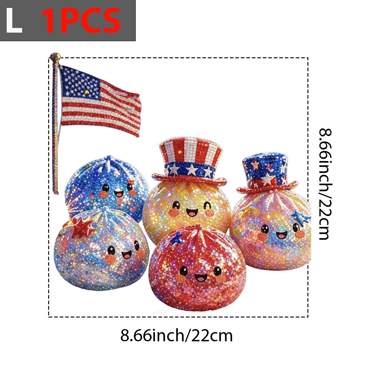 DTF Transfer Patriotic Kawaii Sparkle Faces with American Flag Graphic for 4th of July T Shirts and Hoodies - 7