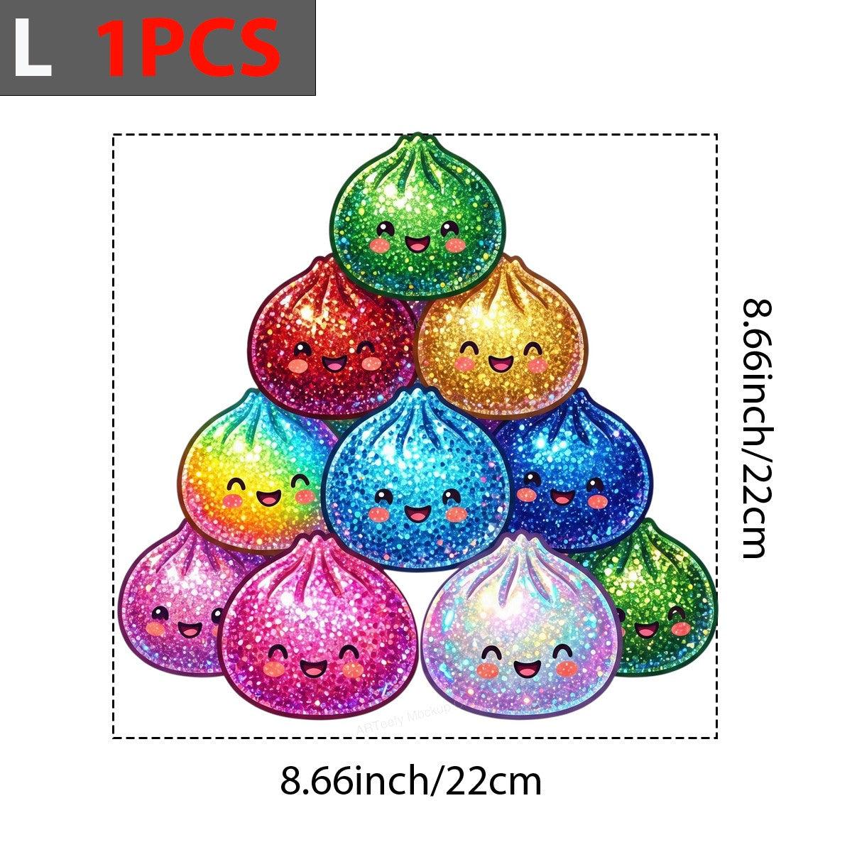 DTF Transfer Rainbow Glitter Dumpling Faces Kawaii Graphic for T Shirts Hoodies and Tote Bags - 7