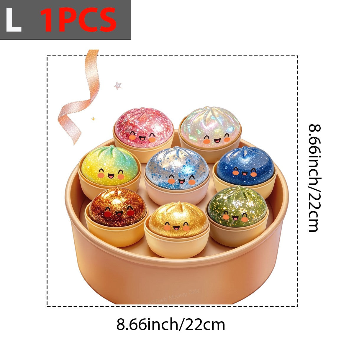 Funny Graphic Transfer Cute Glitter Dumpling Faces Cartoon Steamer Basket Design for T Shirts Hoodies and Tote Bags - 7