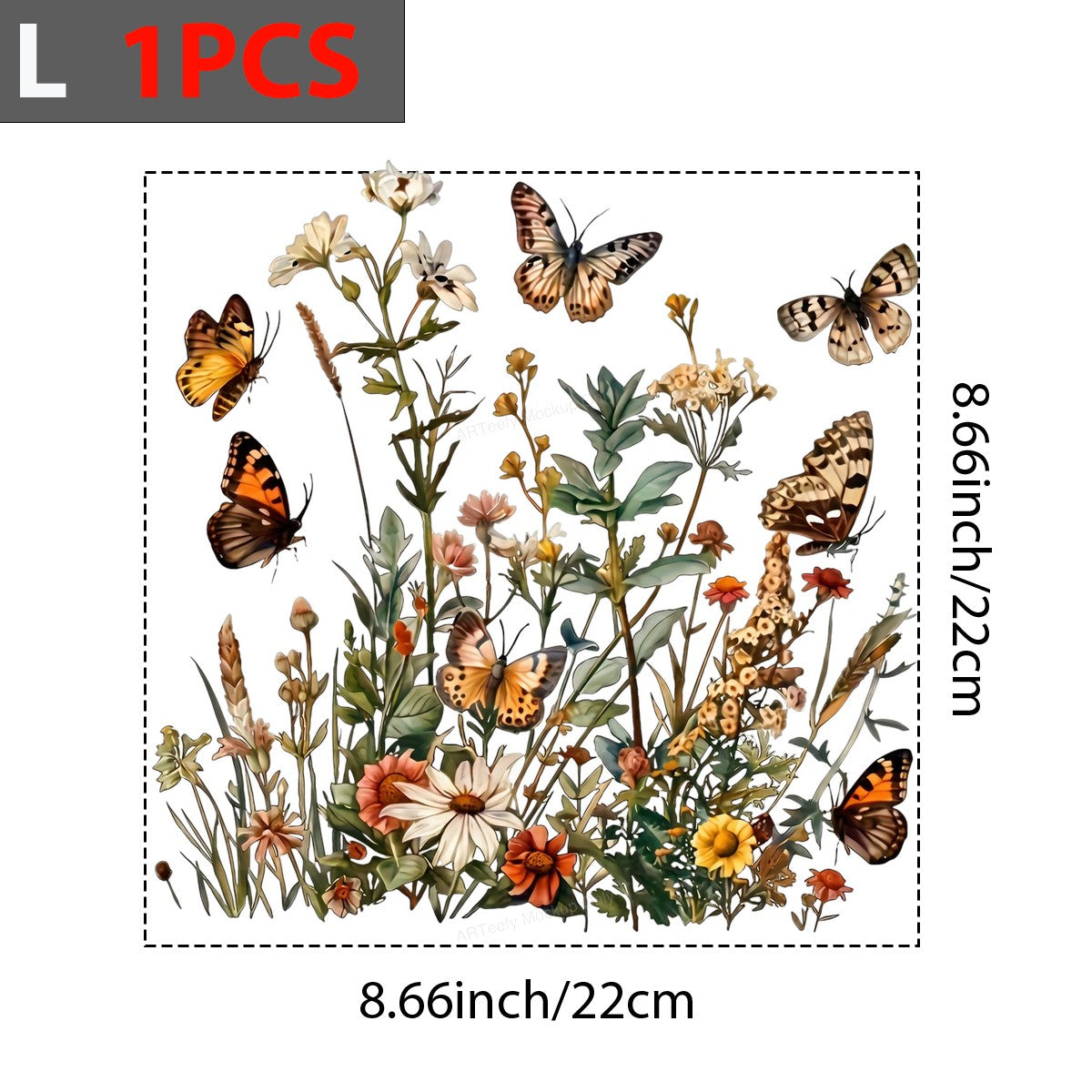 DTF Heat Transfer Wildflower Meadow with Butterflies Vintage Botanical Graphic for T Shirts Hoodies and Tote Bags - 7