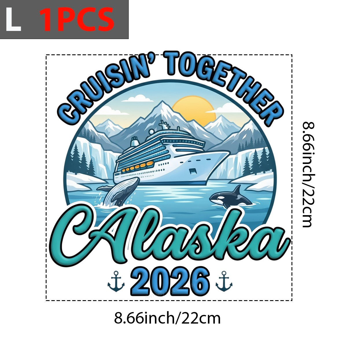 DTF Transfer Cruisin’ Together Alaska 2026 Cruise Ship and Whale Graphic for T Shirts Hoodies and Cruise Trip Apparel - 7
