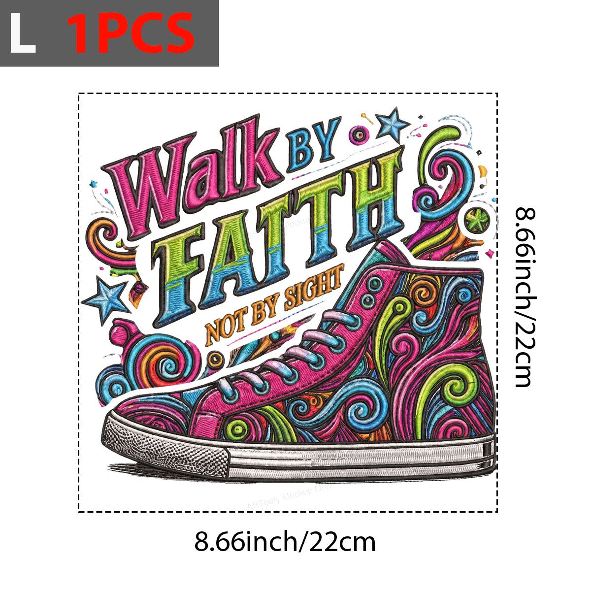 Christian Heat Transfer Walk By Faith Not By Sight Colorful Sneaker Graphic for T Shirts Hoodies and Tote Bags - 7