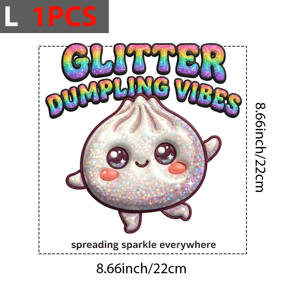 DTF Heat Transfer Glitter Dumpling Vibes Kawaii Sparkle Graphic for T Shirts Hoodies and Tote Bags - 7
