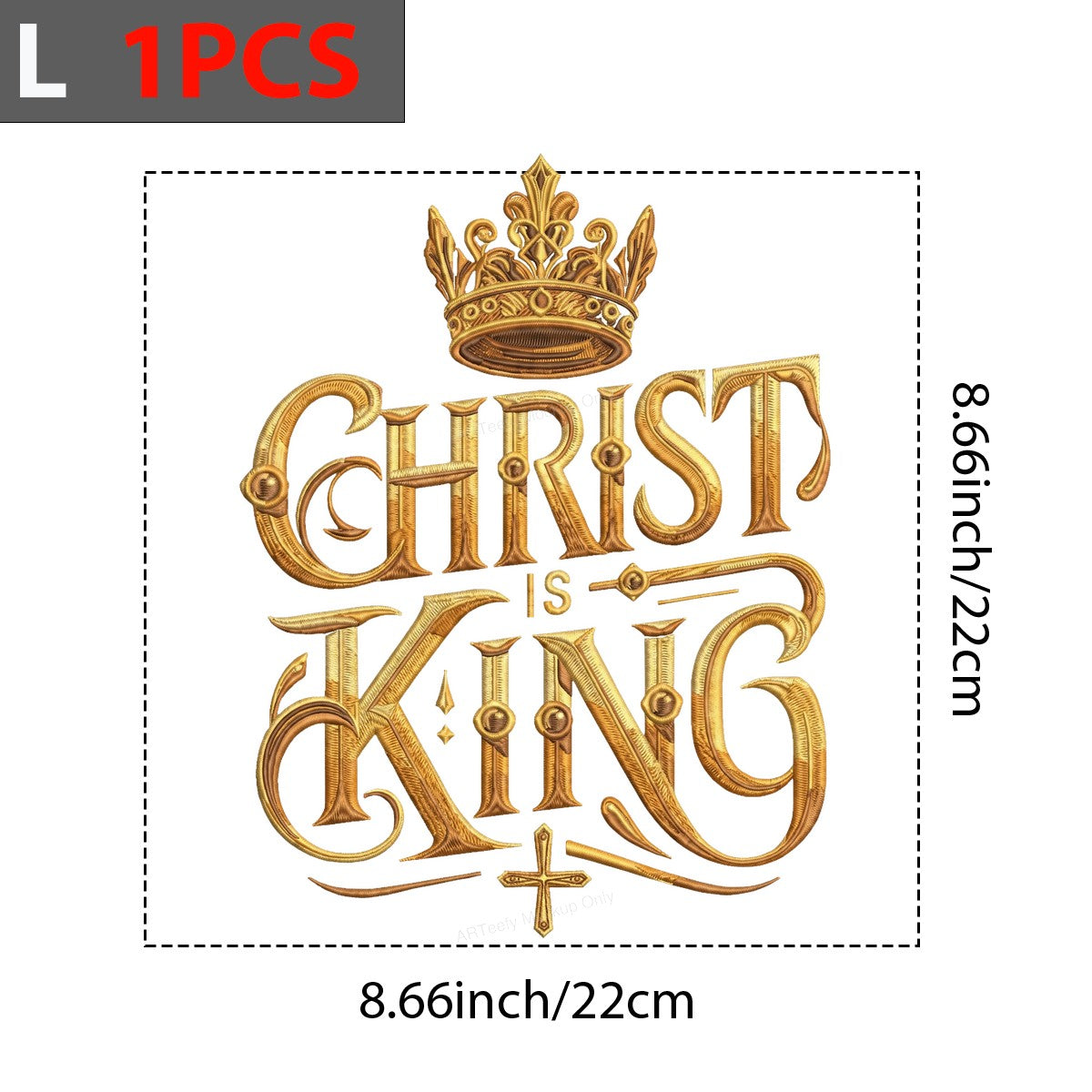 Christian Heat Transfer Christ Is King Crown and Cross Gold Lettering Design for Christian Apparel and Gifts - 7