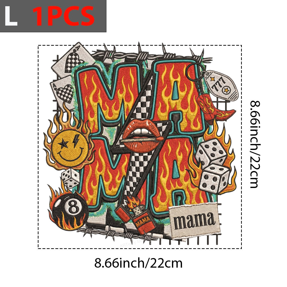 DTF Transfer Rock n Roll Mama Flaming Letters and Checkerboard Lips Graphic for T Shirts Hoodies and Tote Bags - 7