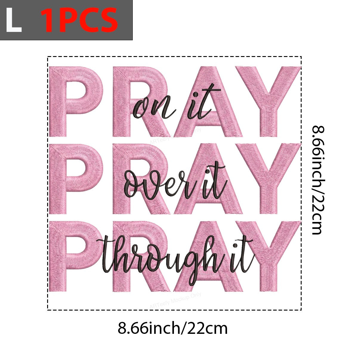 Christian Heat Transfer Pray On It Over It Through It Pink Embroidered Letter Graphic for T Shirts Hoodies and Tote Bags - 7