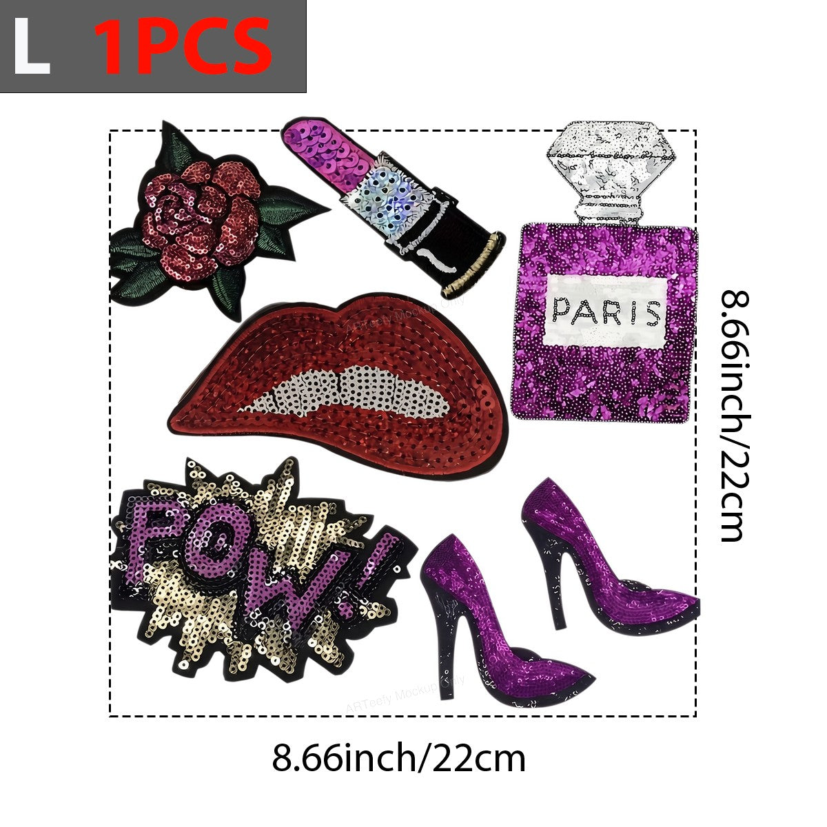 Heat Transfer Patch Glam Lips Lipstick Perfume and Heels Sequin Graphic for T Shirts Jackets and Tote Bags - 7