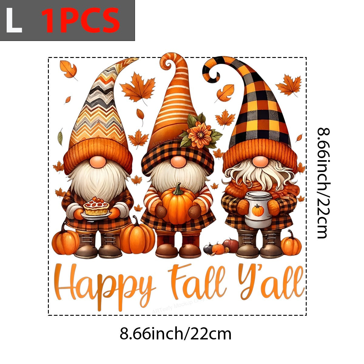DTF Heat Transfer Happy Fall Y’all Autumn Gnomes Pumpkin Graphic for T Shirts Hoodies and Tote Bags - 7