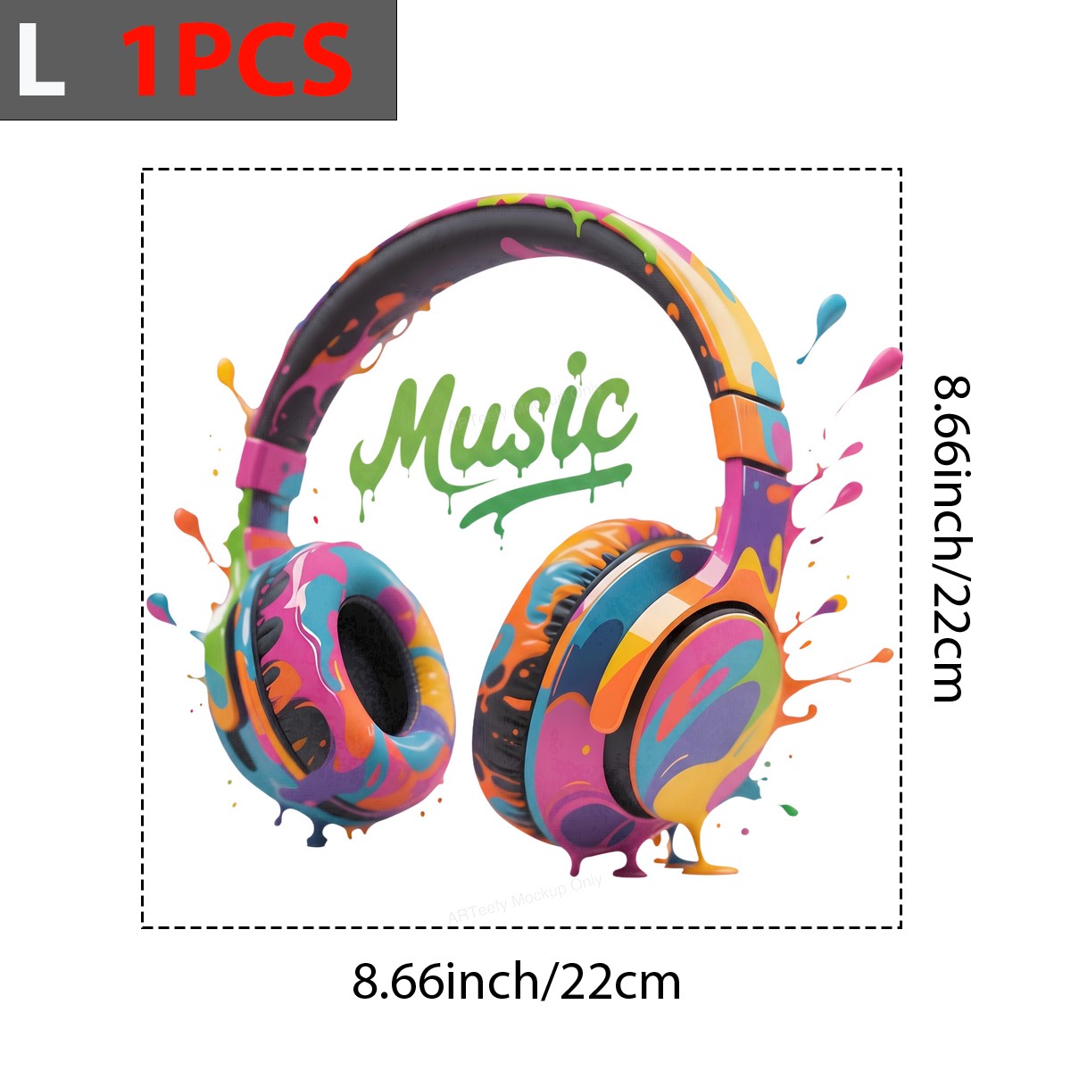 DTF Transfer Colorful Headphones Music Splash Graphic for T Shirts Hoodies and Tote Bags - 7