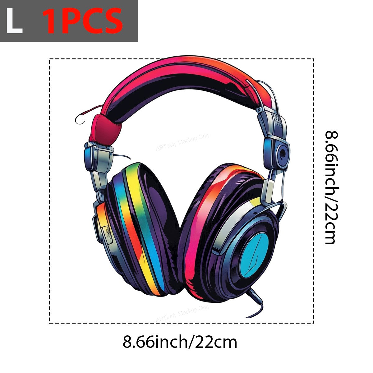 DTF Heat Transfer Neon Rainbow Headphones Graphic Design for T Shirts Hoodies and Tote Bags - 7
