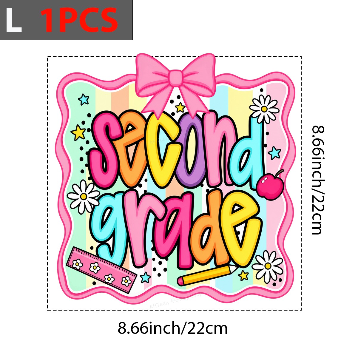 DTF Heat Transfer Second Grade Pastel Rainbow Bow and School Icons Graphic for T Shirts Hoodies and Back to School Gifts - 7