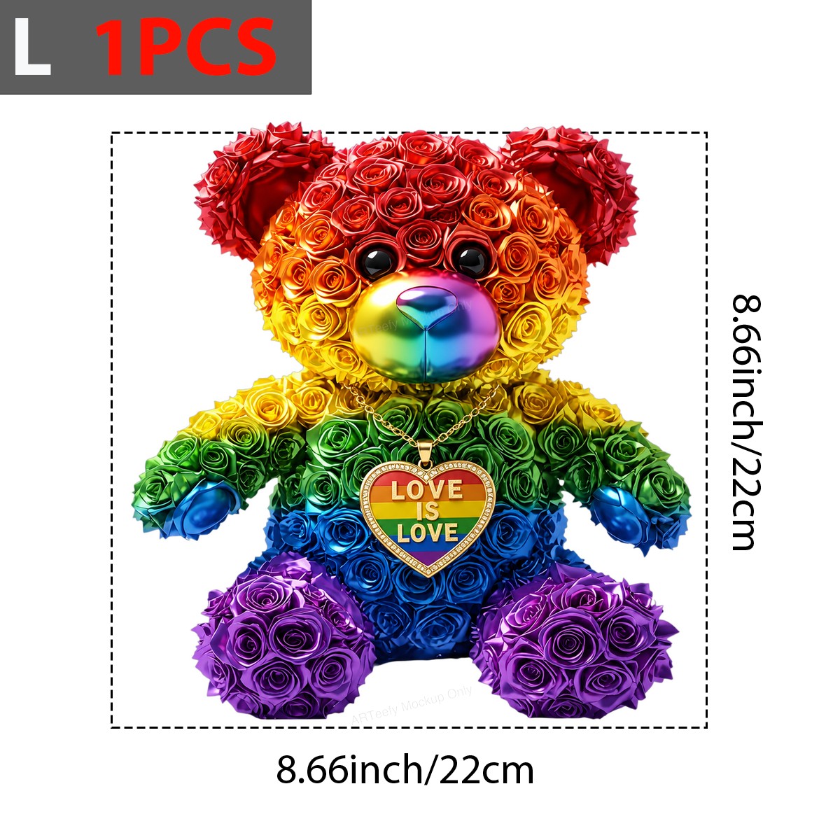 DTF Transfer Love Is Love Rainbow Rose Teddy Bear Graphic for Pride Shirts and LGBTQ Apparel - 7