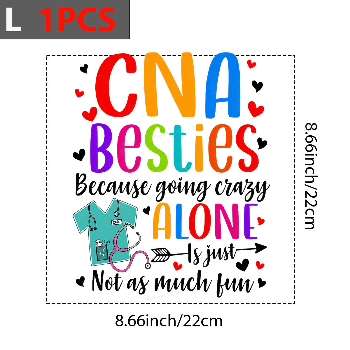 DTF Transfer CNA Besties Going Crazy Alone Quote with Scrubs and Stethoscope Graphic for T Shirts Hoodies and Nurse Gifts - 7