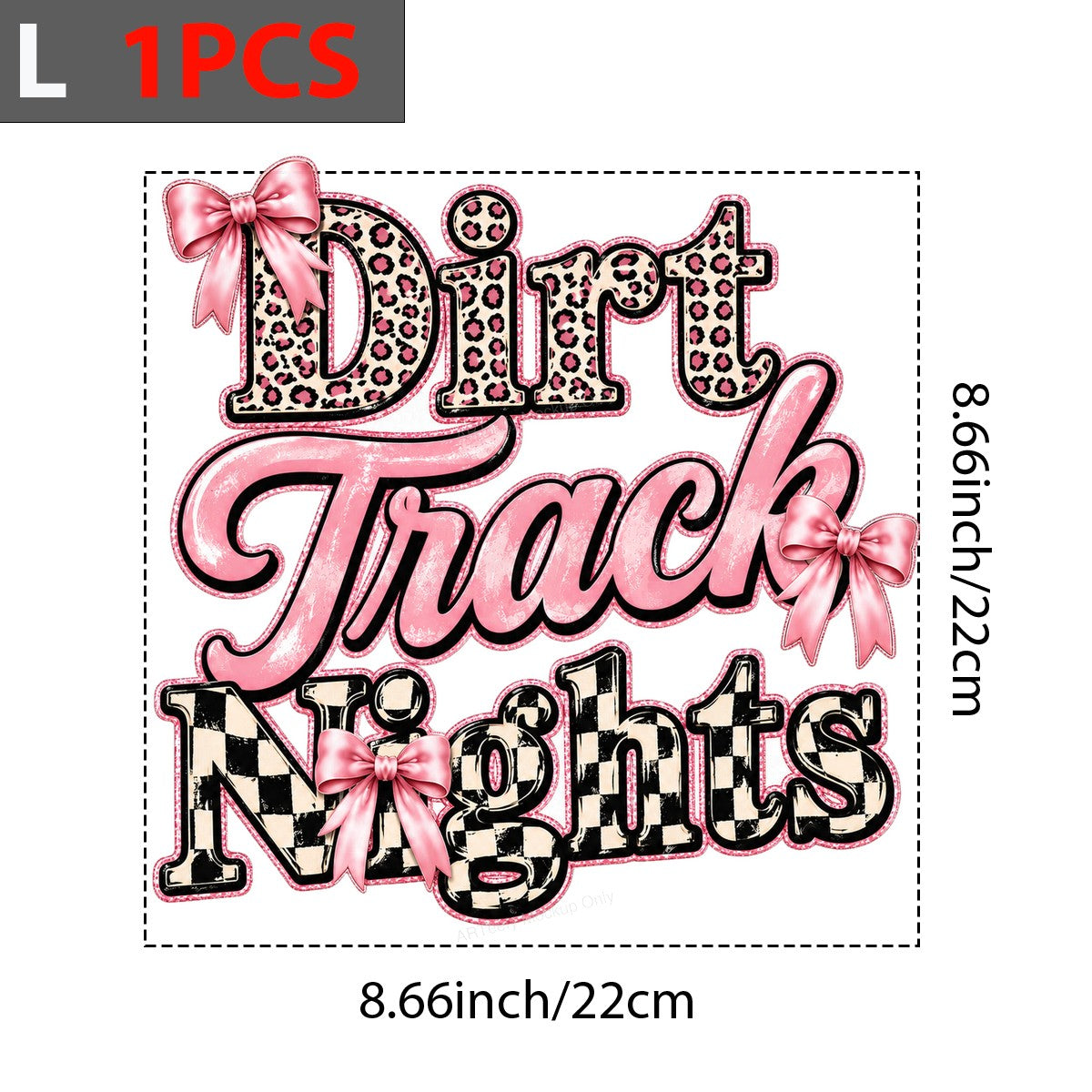 DTF Heat Transfer Dirt Track Nights Leopard and Checkered Bow Graphic for T Shirts Hoodies and Racing Apparel - 7