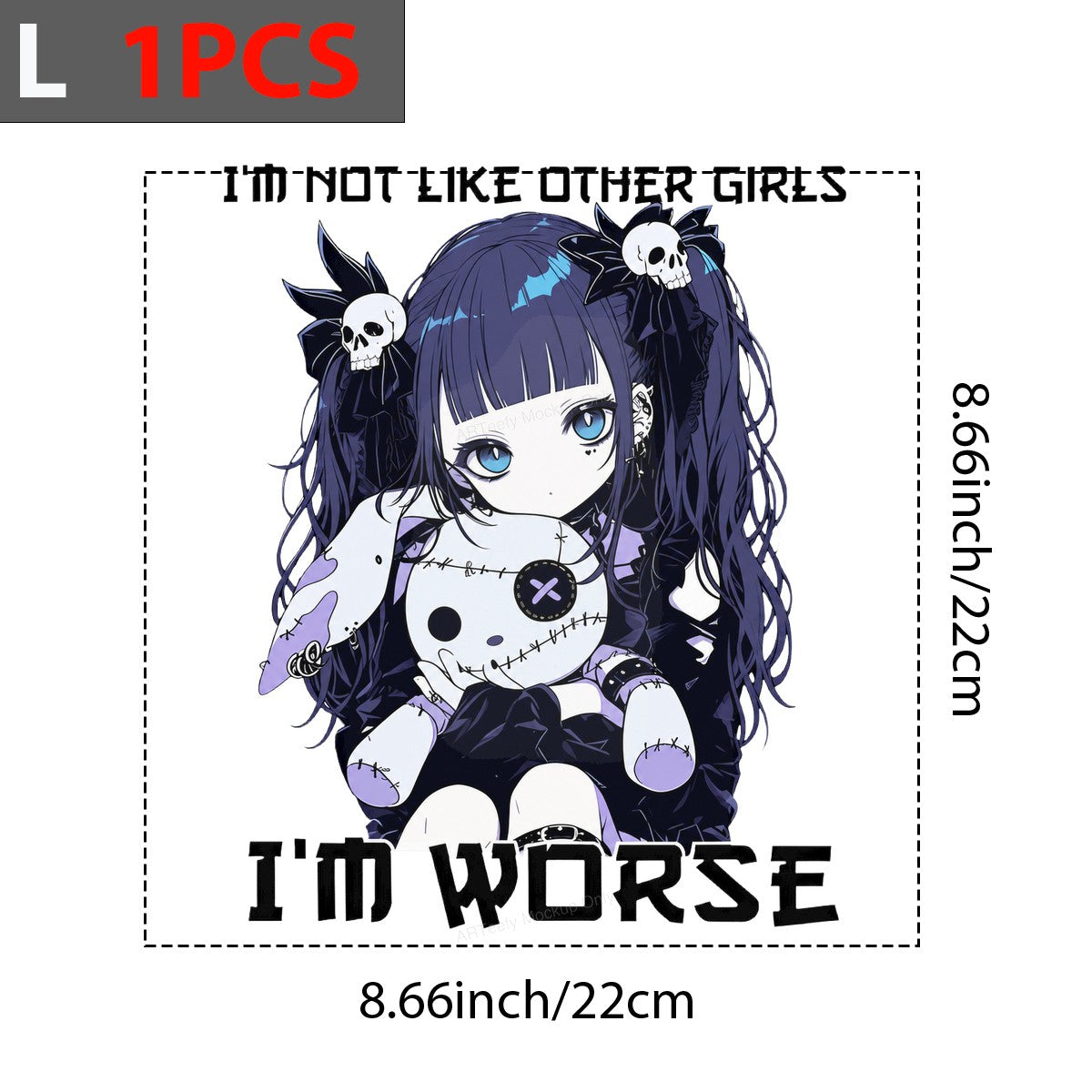 DTF Heat Transfer I’m Not Like Other I’m Worse Gothic Anime Girl with Skull Bows Graphic for T Shirts Hoodies and Tote Bags - 7