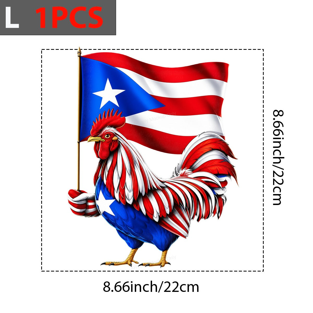 DTF Heat Transfer Puerto Rico Flag Rooster Patriotic Graphic for T Shirts Hoodies and Tote Bags - 7