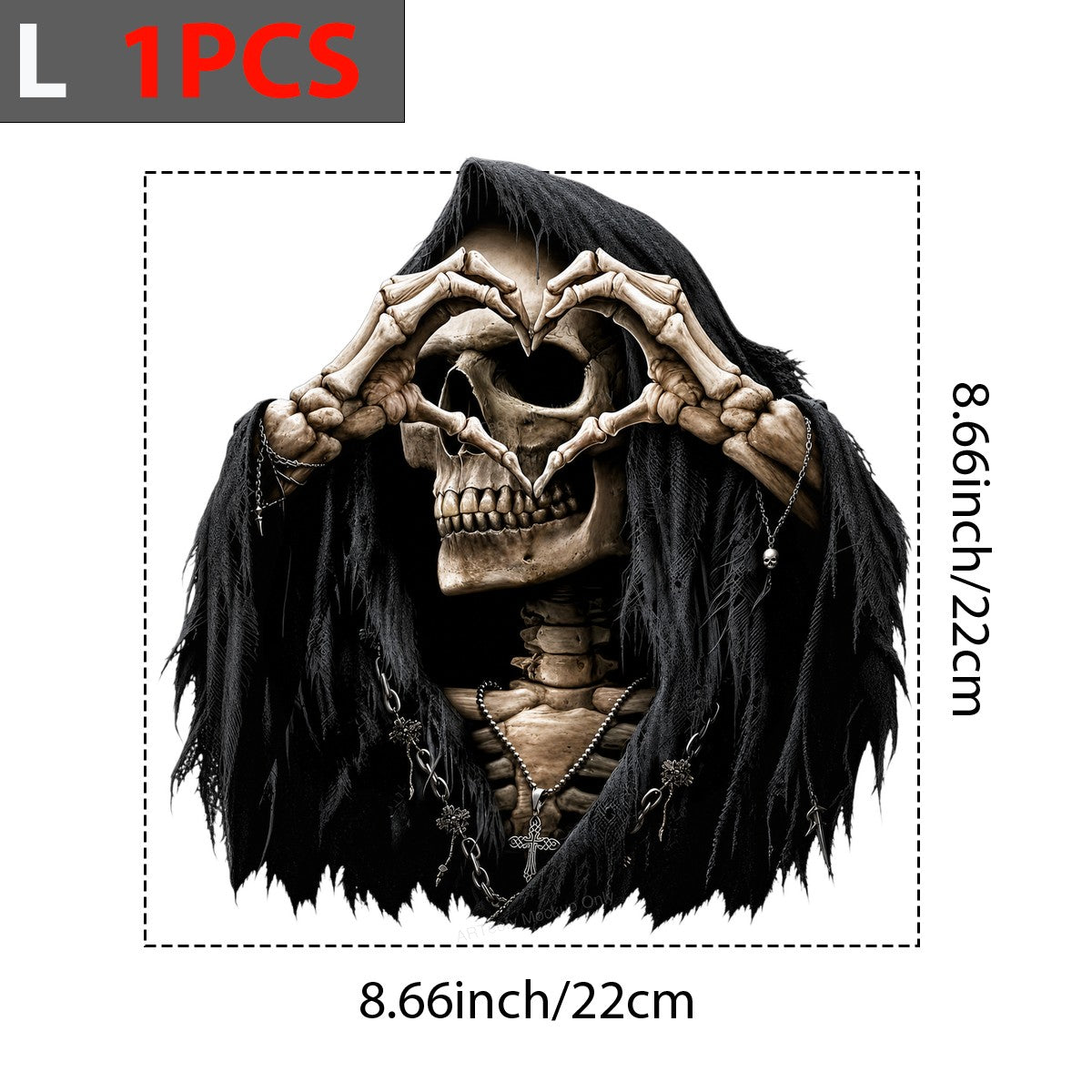 DTF Transfer Grim Reaper Skeleton Heart Hands Gothic Cloak Graphic for T Shirts Hoodies and Halloween Shirts - 7