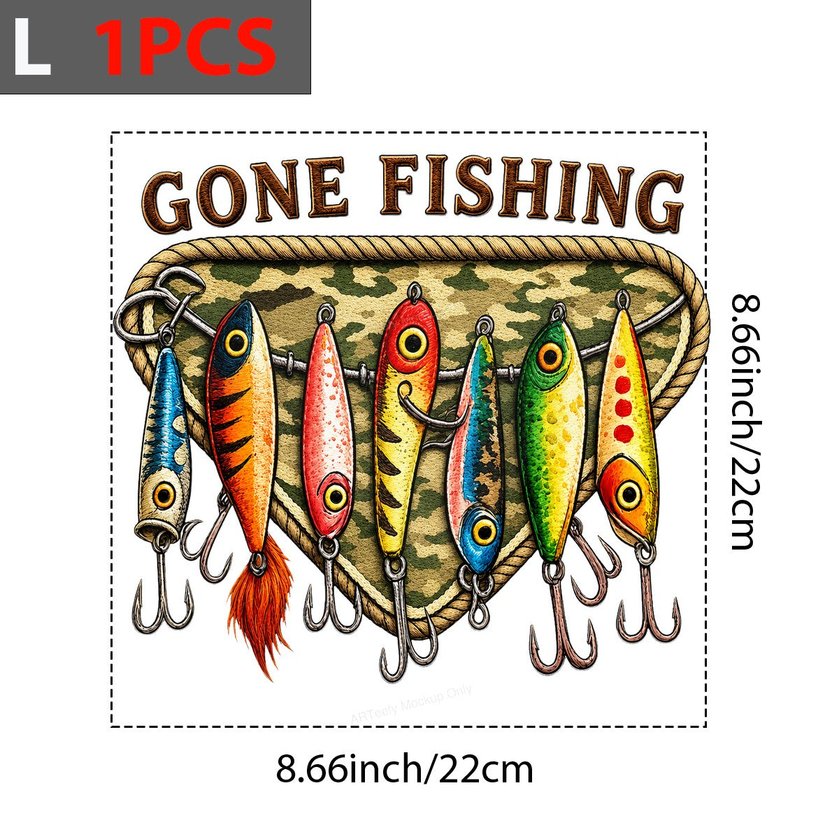 DTF Transfer Gone Fishing Lures Camouflage Triangle Graphic for T Shirts Hoodies and Fishing Gifts - 7