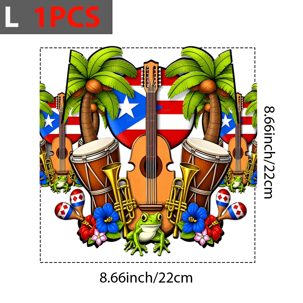 DTF Heat Transfer Puerto Rico Flag Guitar and Drum Tropical Frog Graphic for T Shirts Hoodies and Tote Bags - 7