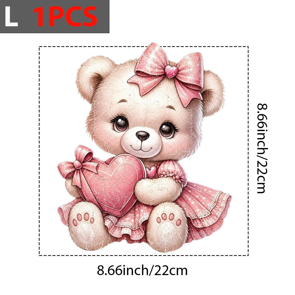 DTF Heat Transfer Cute Valentine Teddy Bear in Pink Dress Holding Heart Graphic for T Shirts Hoodies and Tote Bags - 7