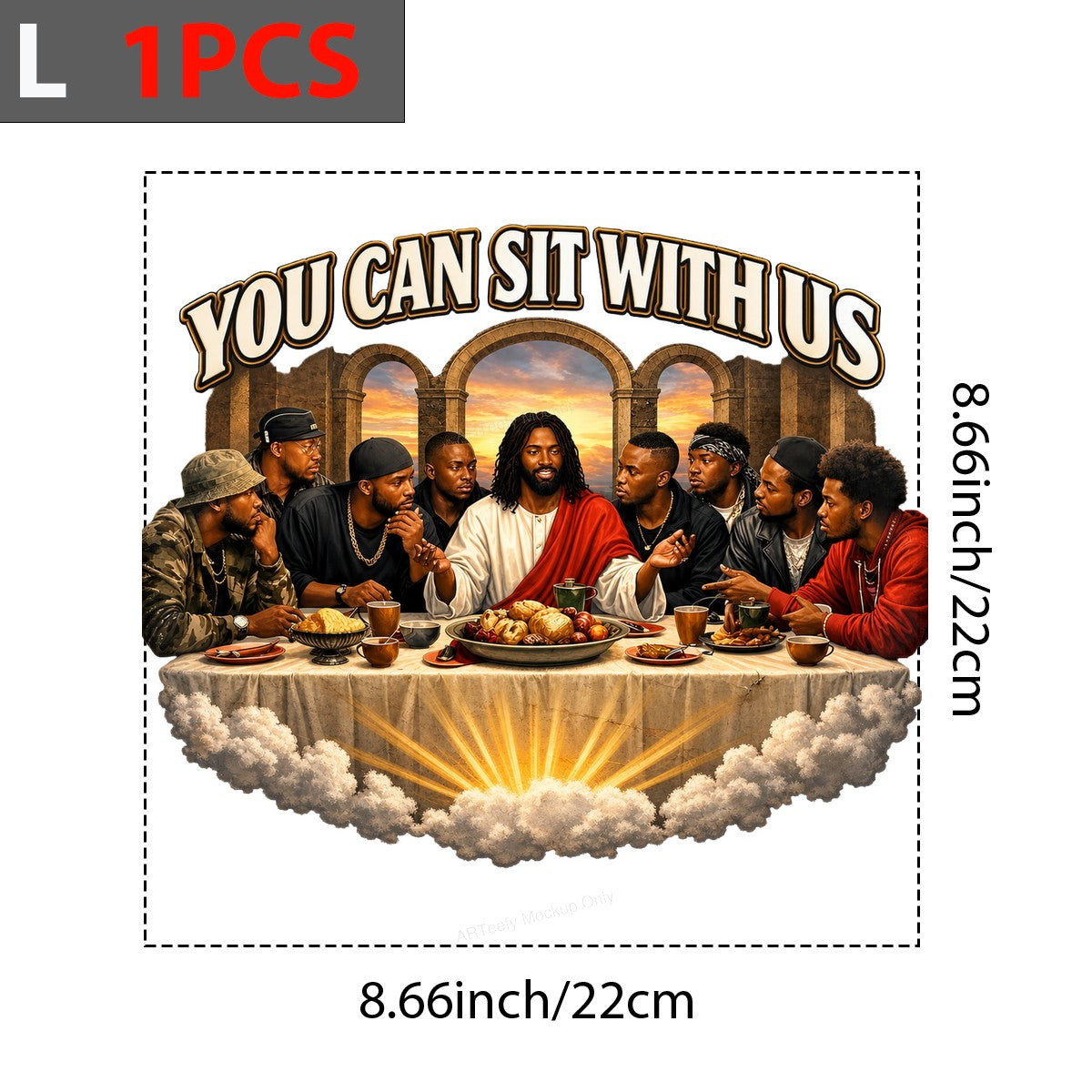 Christian Heat Transfer “You Can Sit With Us” Modern Last Supper Graphic for T Shirts Hoodies and Christian Apparel - 7