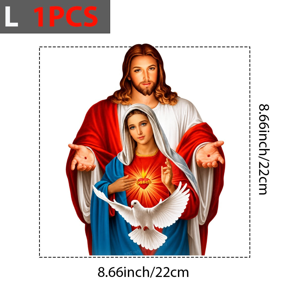 Christian Heat Transfer Sacred Hearts with White Dove Religious Artwork for T Shirts Hoodies and Tote Bags - 7