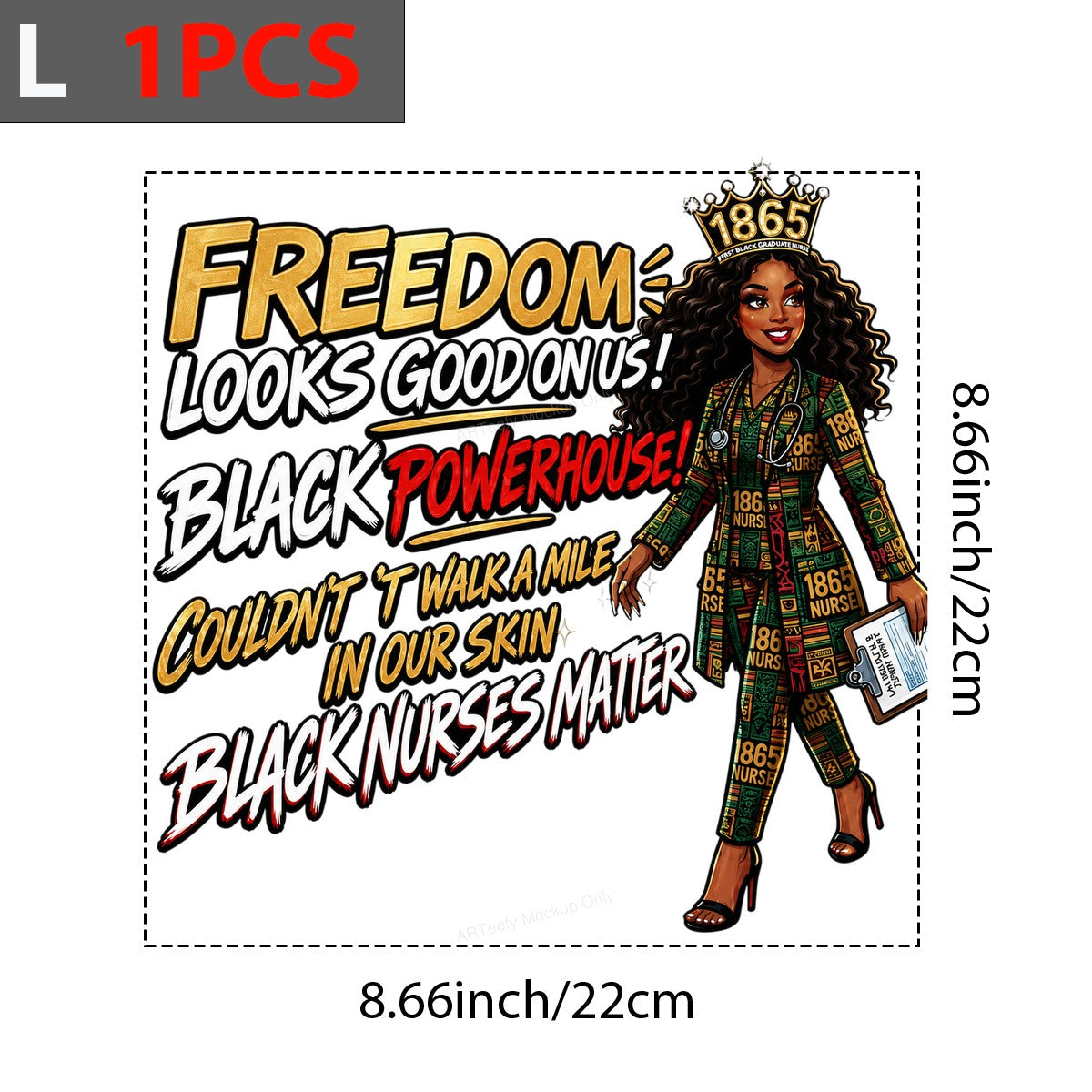 DTF Heat Transfer Freedom Looks Good On Us Black Nurse Powerhouse Graphic for T Shirts Hoodies and Tote Bags - 7