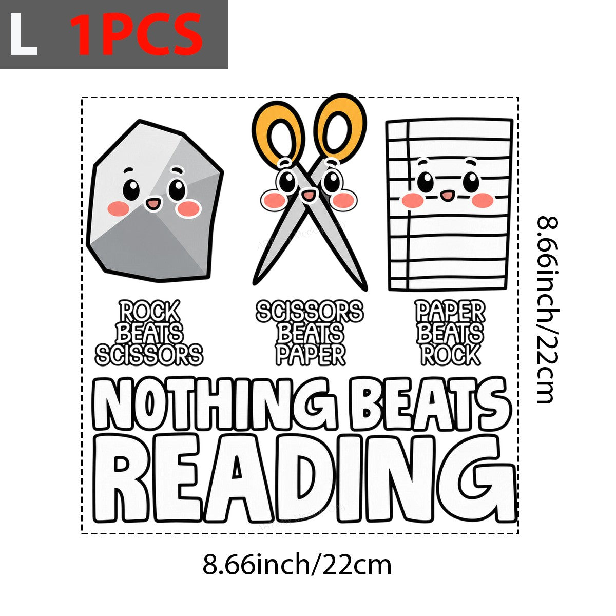 Funny Graphic Transfer Nothing Beats Reading Rock Paper Scissors Cartoon Design for Teacher Shirts and Book Lover Apparel - 7