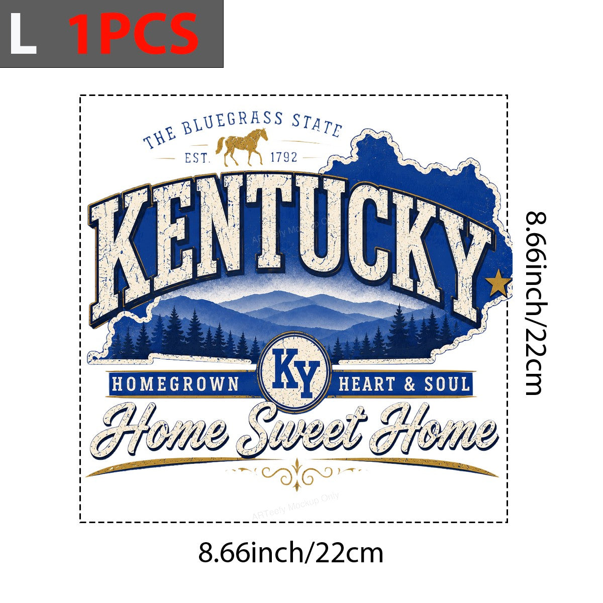 DTF Heat Transfer Kentucky Home Sweet Home Bluegrass State Map Graphic for T Shirts Hoodies and Tote Bags - 7