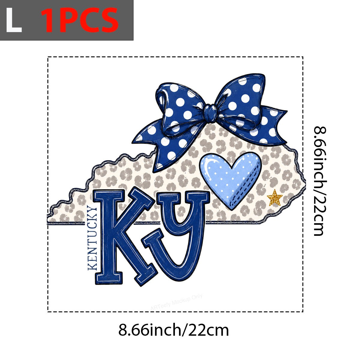 DTF Heat Transfer Kentucky KY State Outline with Polka Dot Bow and Heart Graphic for T Shirts Hoodies and Tote Bags - 7
