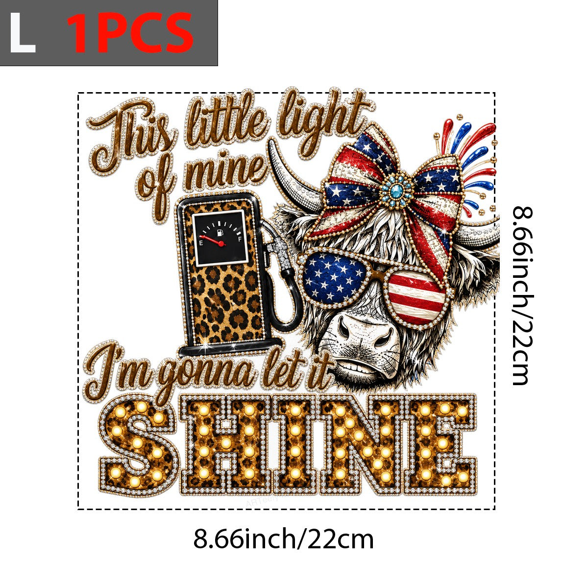 DTF Heat Transfer This Little Light of Mine Patriotic Cow and Leopard Gas Pump Glitter Graphic for T Shirts Hoodies and Holiday Shirts - 7