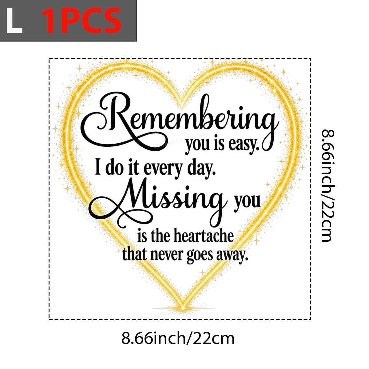DTF Transfer Remembering You Memorial Quote Golden Sparkle Heart Graphic for T Shirts Hoodies and Memorial Apparel - 7