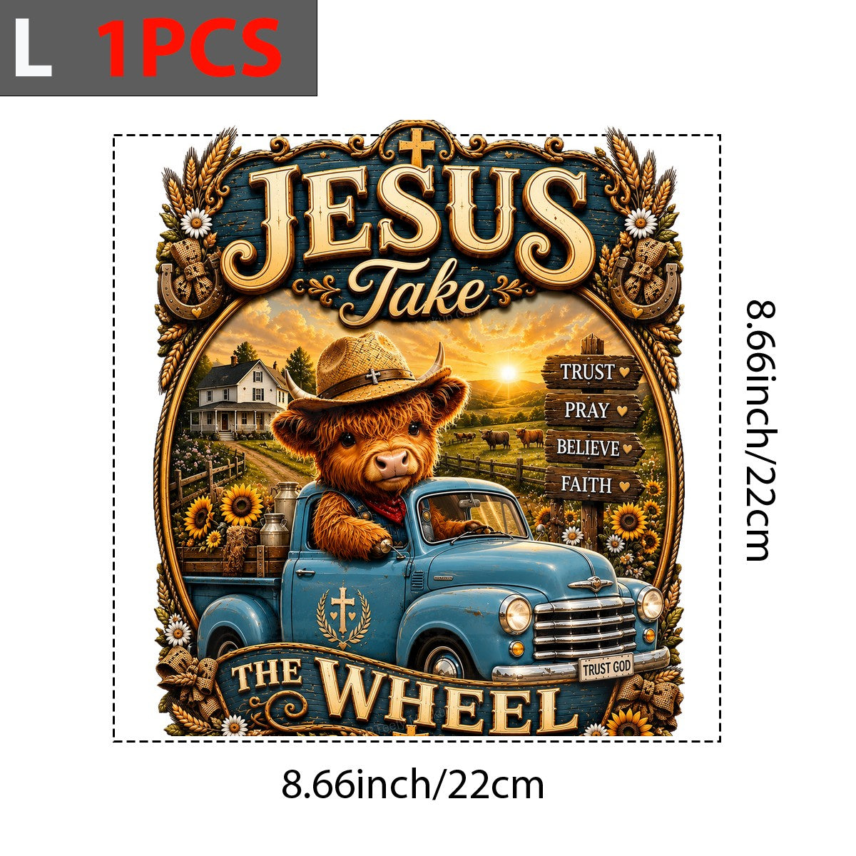 Christian Heat Transfer “Jesus Take The Wheel” Cowboy Highland Cow Truck Graphic for T Shirts Hoodies and Christian Apparel - 7