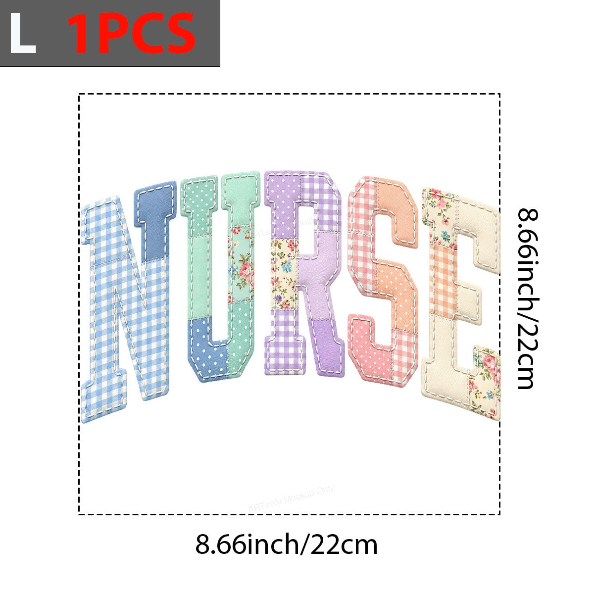 DTF Heat Transfer Patchwork NURSE Quilted Gingham Floral Letters Graphic for T Shirts Hoodies and Tote Bags - 7