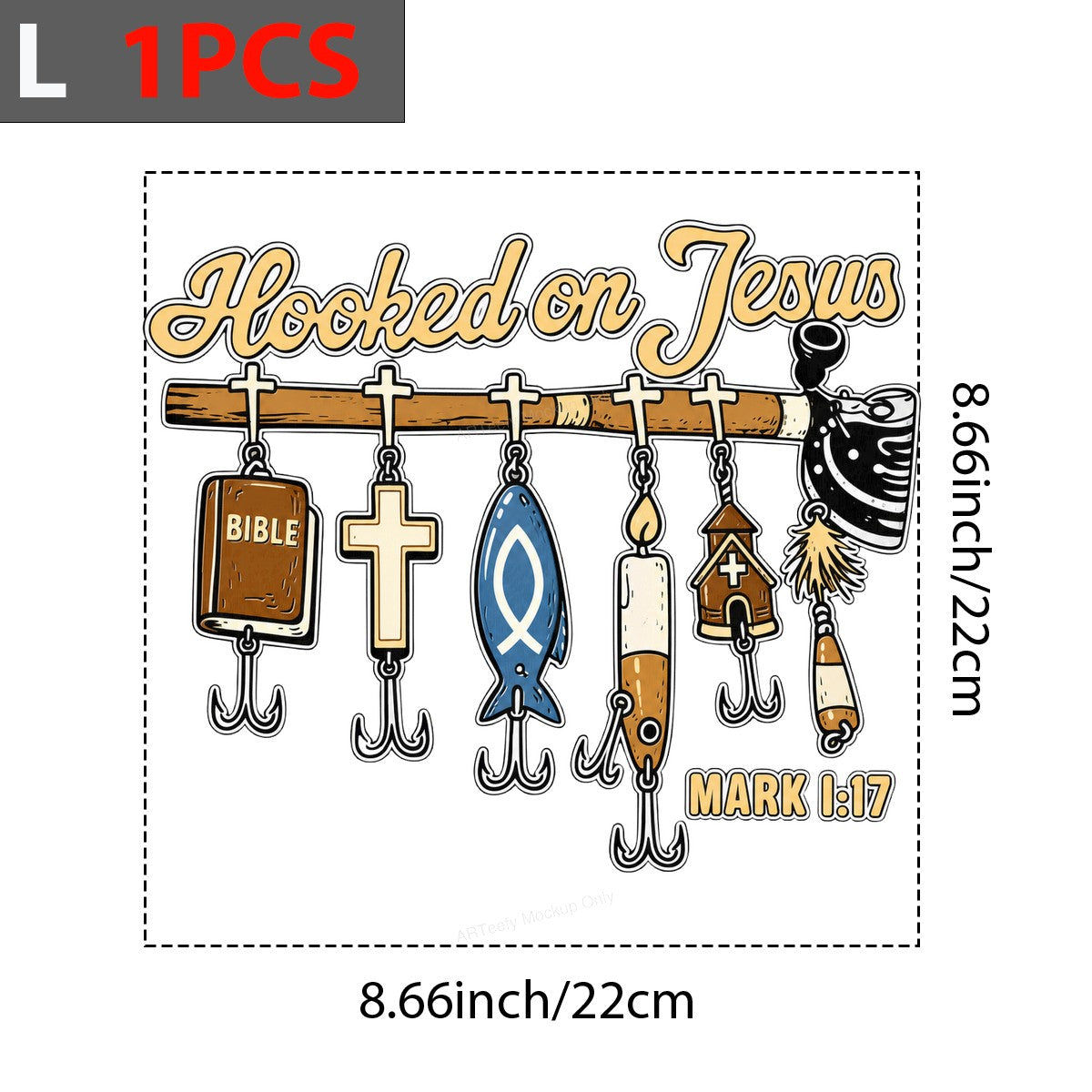 Christian Heat Transfer Hooked on Jesus Fishing Rod Bible Verse Graphic for T Shirts Hoodies and Christian Apparel - 7