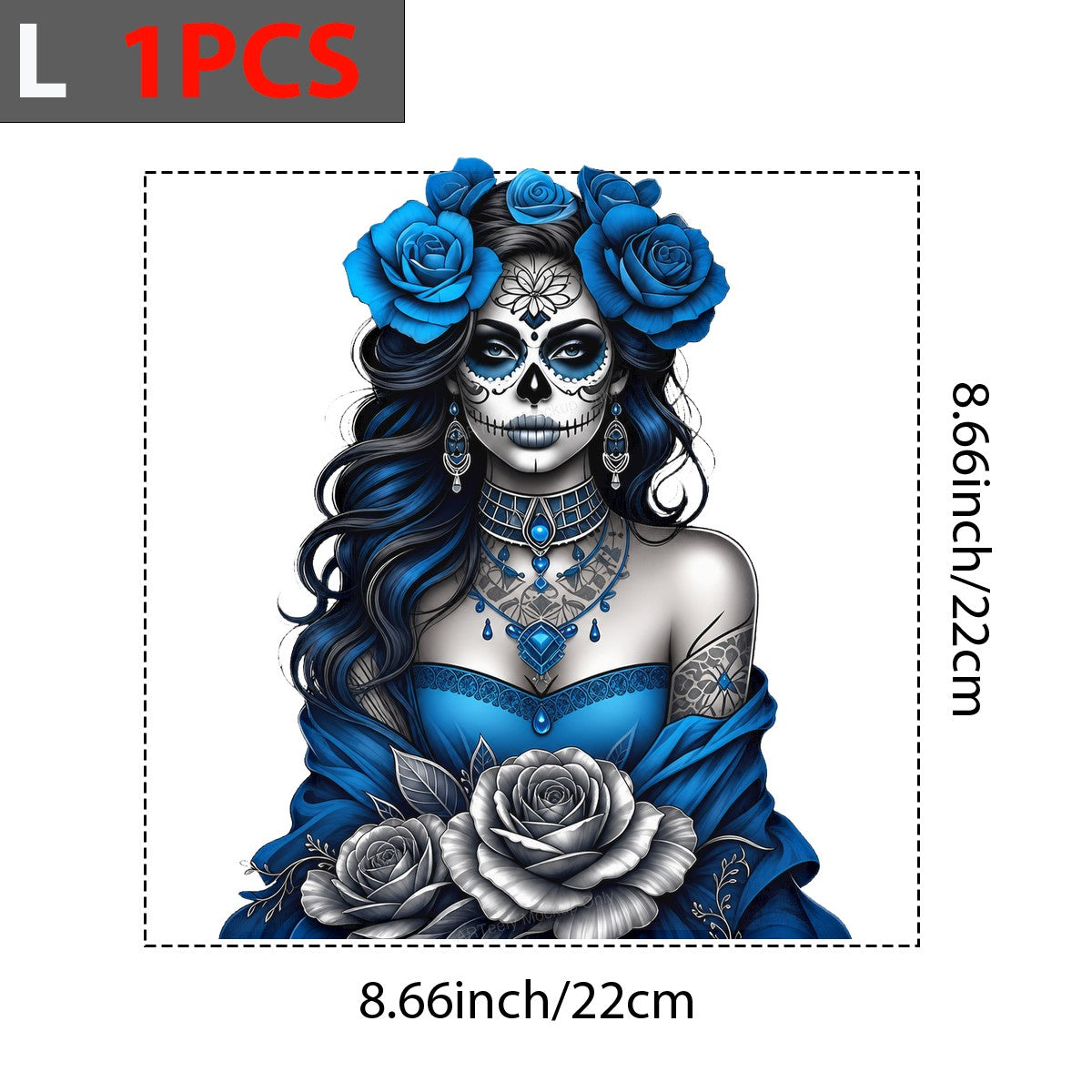 DTF Heat Transfer Gothic Blue Rose Bride Tattooed Woman Art Graphic for T Shirts Hoodies and Tote Bags - 7