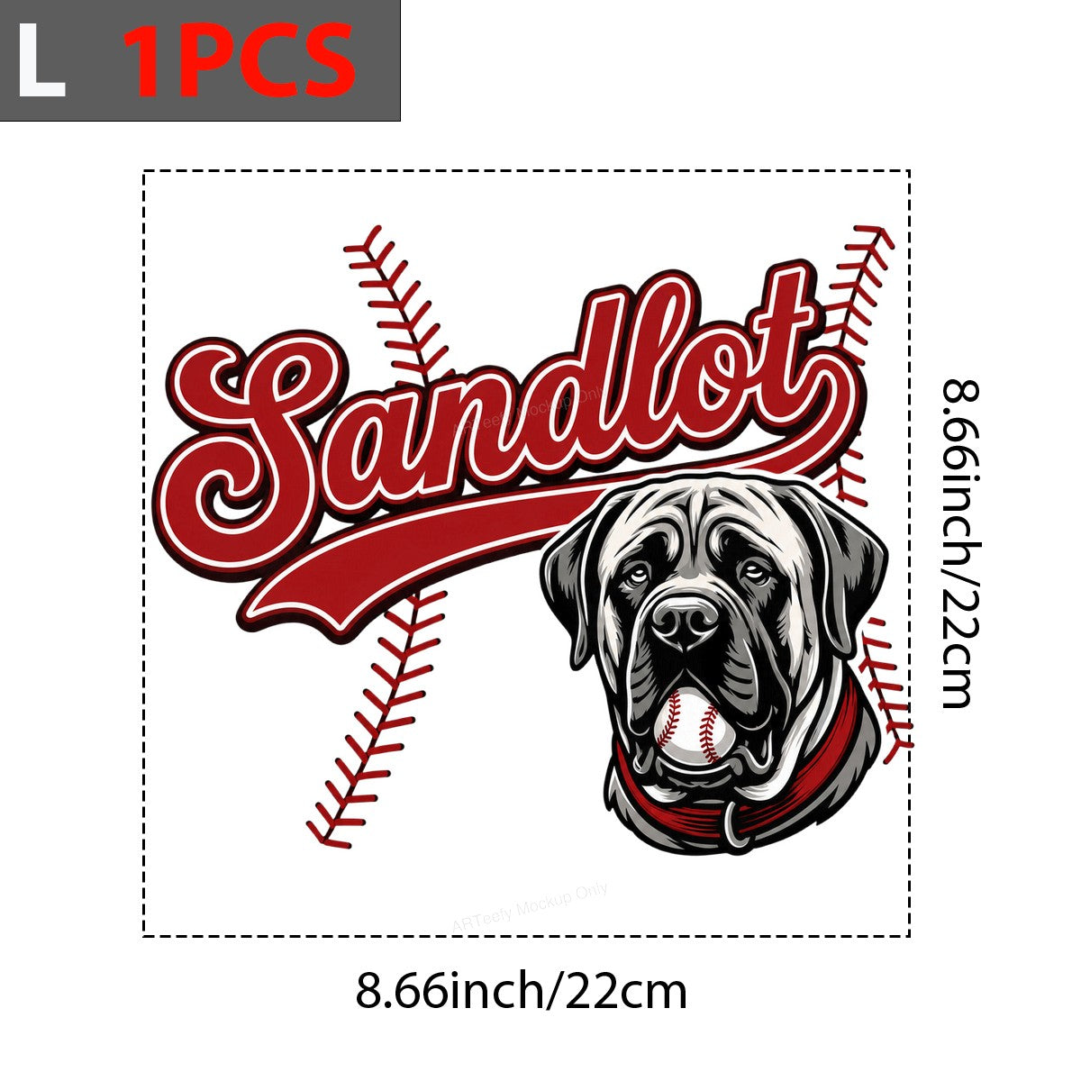 DTF Heat Transfer Sandlot Baseball Dog Graphic with Red Script Logo for T Shirts Hoodies and Team Apparel - 7