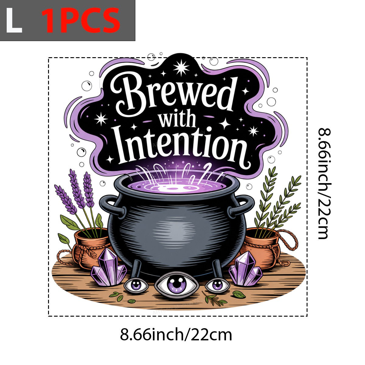 DTF Heat Transfer Brewed With Intention Witchy Cauldron and Crystals Graphic for T Shirts Hoodies and Tote Bags - 7