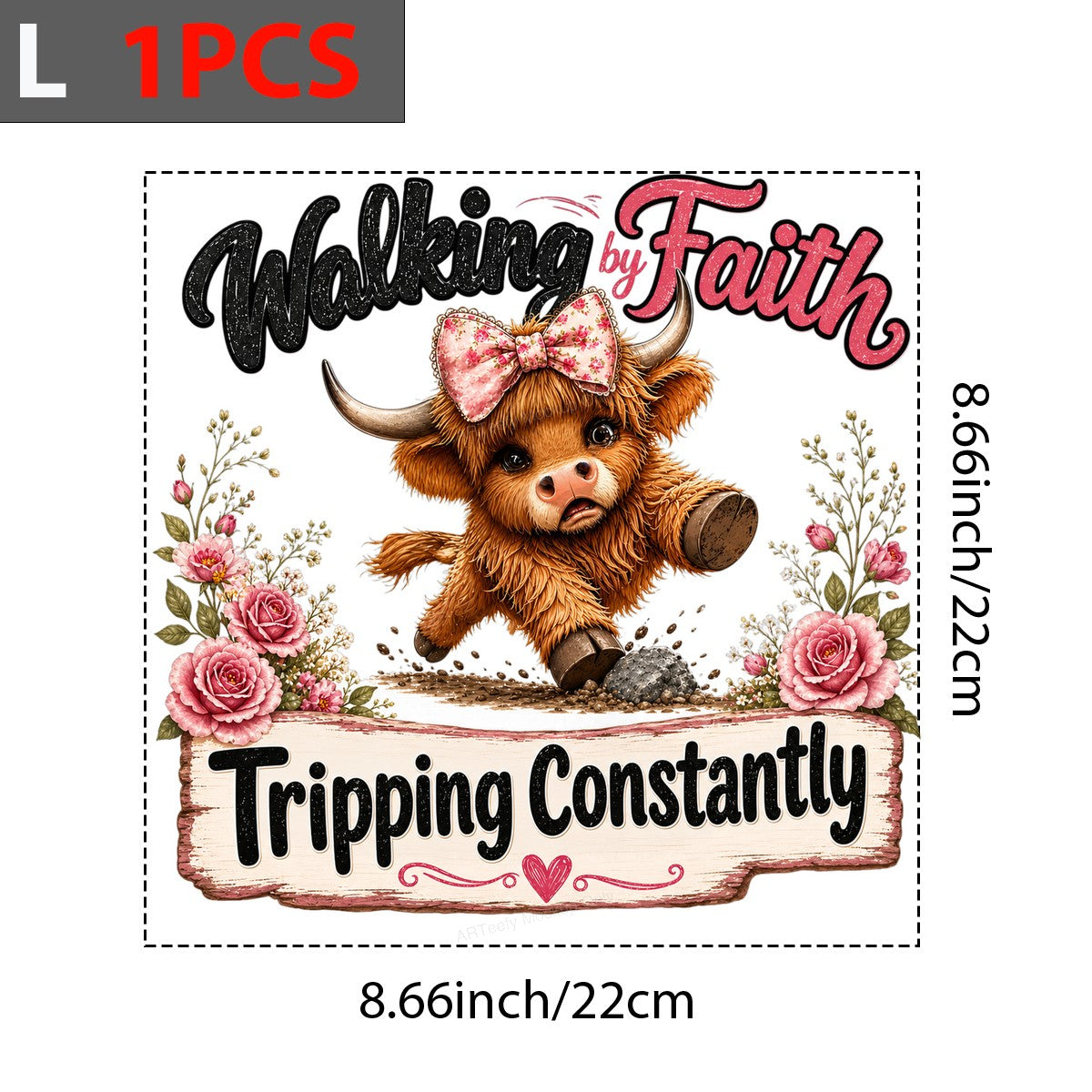 Christian Heat Transfer Walking By Faith Tripping Constantly Floral Cow Graphic for T Shirts Hoodies and Tote Bags - 7