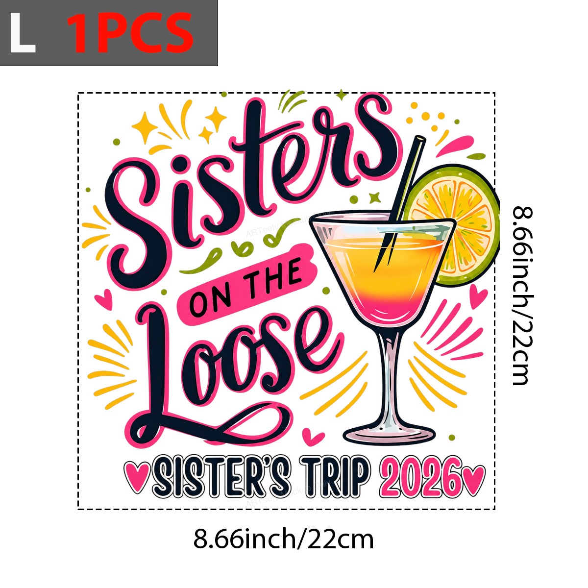 DTF Transfer Sisters On The Loose Cocktail Graphic Sister Trip 2026 Design for T Shirts Hoodies and Tote Bags - 7