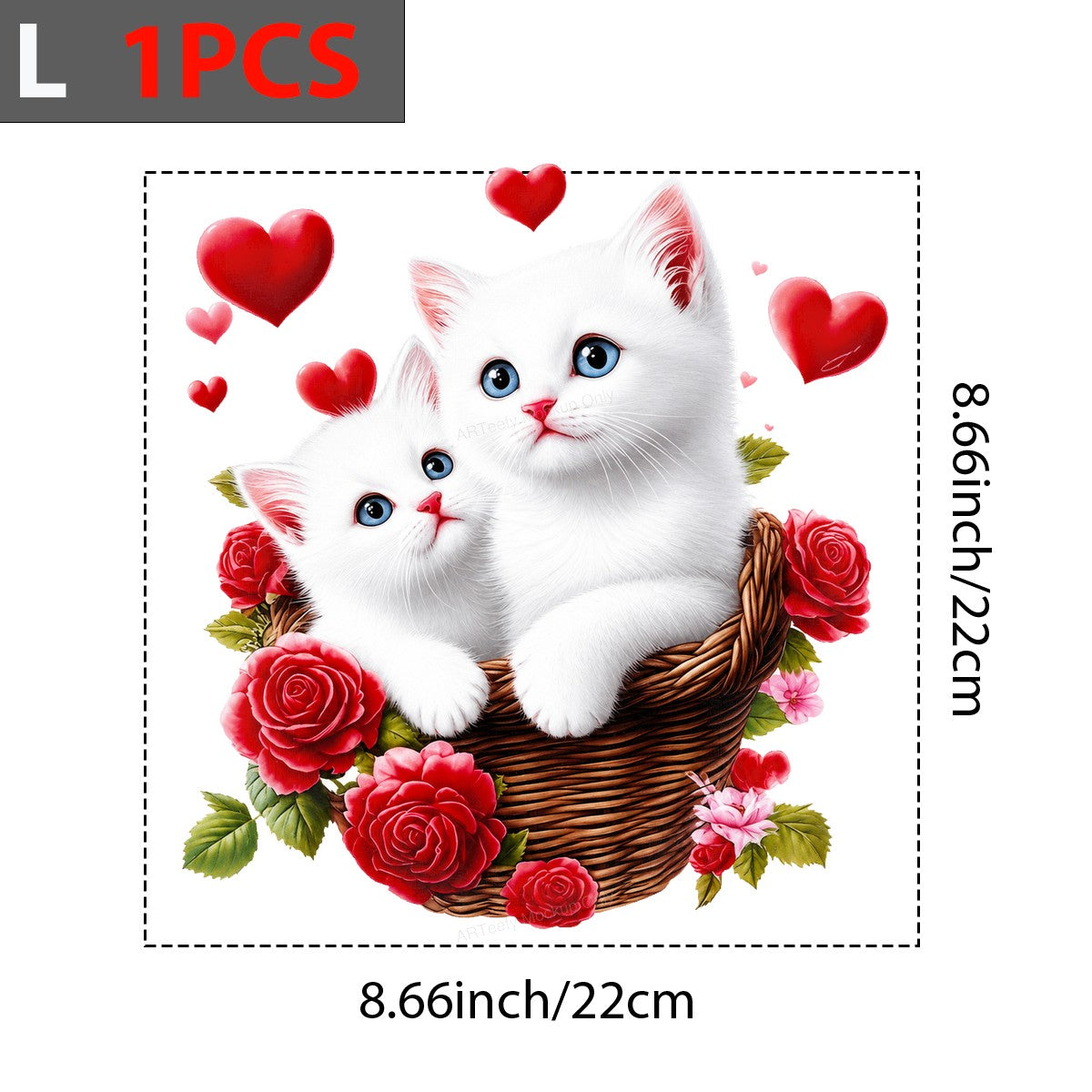 DTF Heat Transfer White Kittens in Basket with Red Roses and Hearts Graphic for T Shirts Hoodies and Gifts - 7