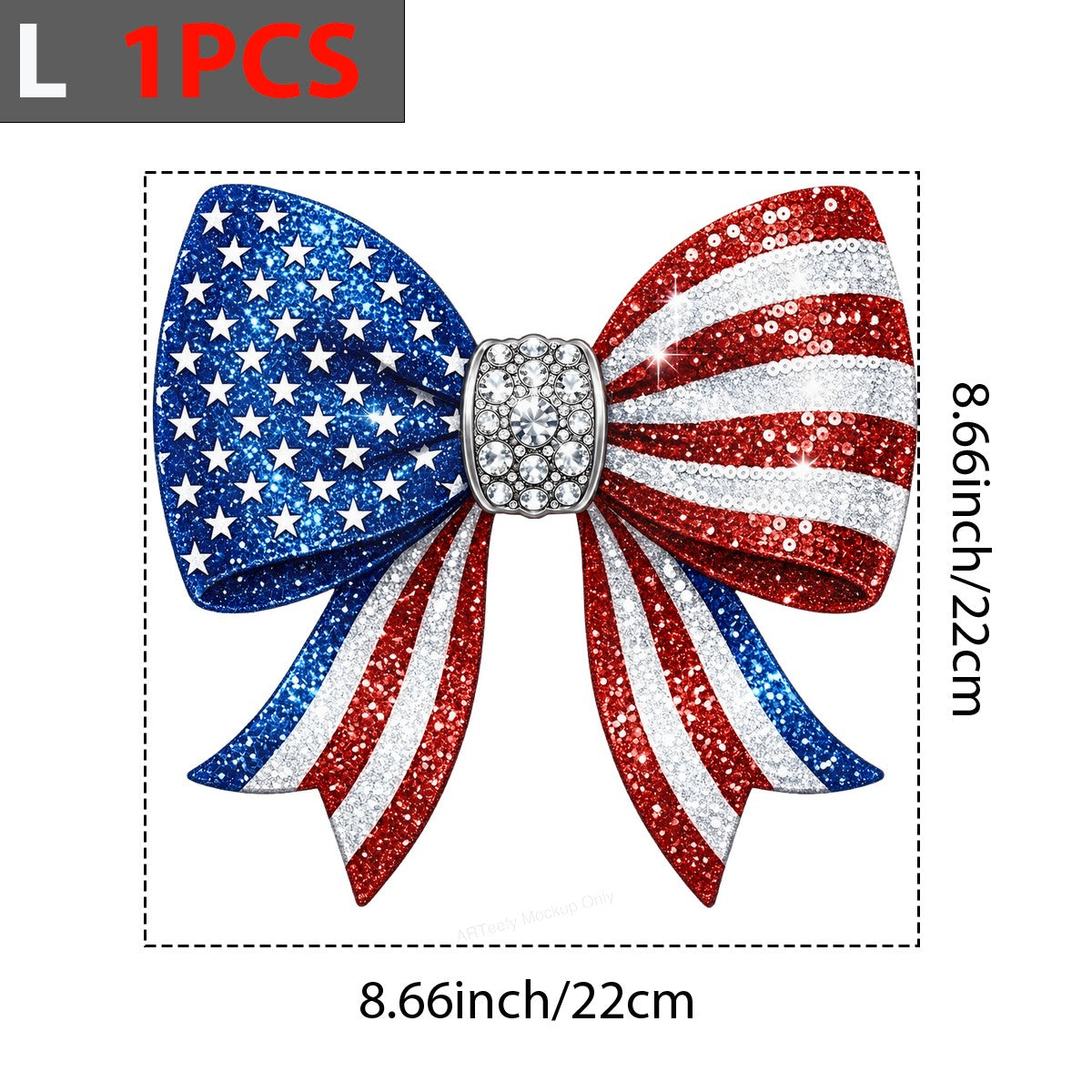DTF Heat Transfer Patriotic Glitter American Flag Bow with Rhinestones Graphic for T Shirts Hoodies and Tote Bags - 7