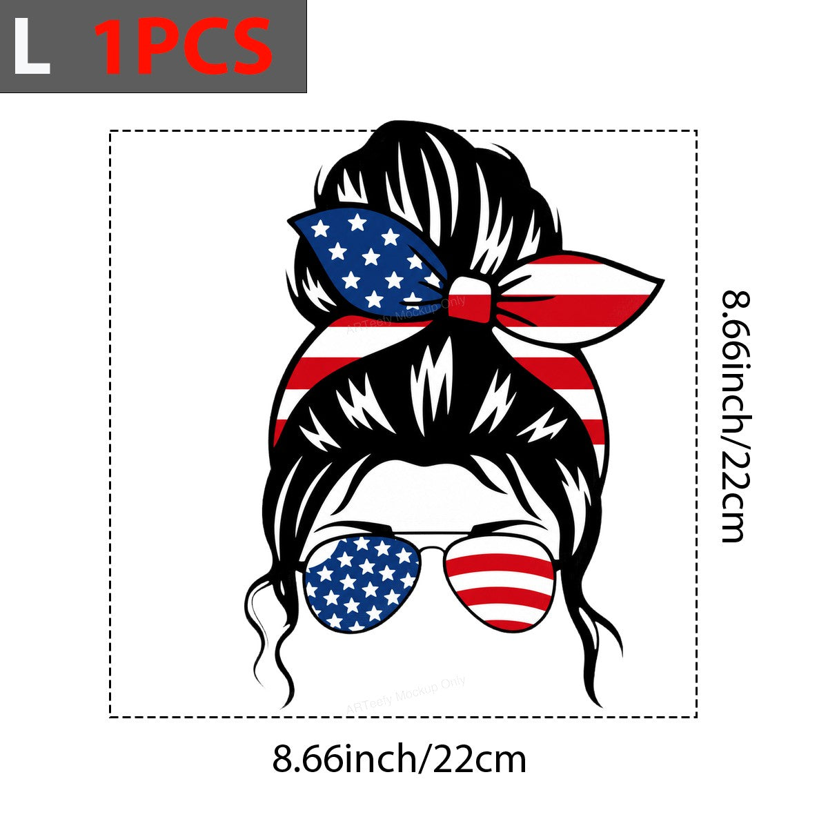 DTF Heat Transfer Patriotic Messy Bun American Flag Bandana and Sunglasses Graphic for T Shirts Hoodies and Tote Bags - 7