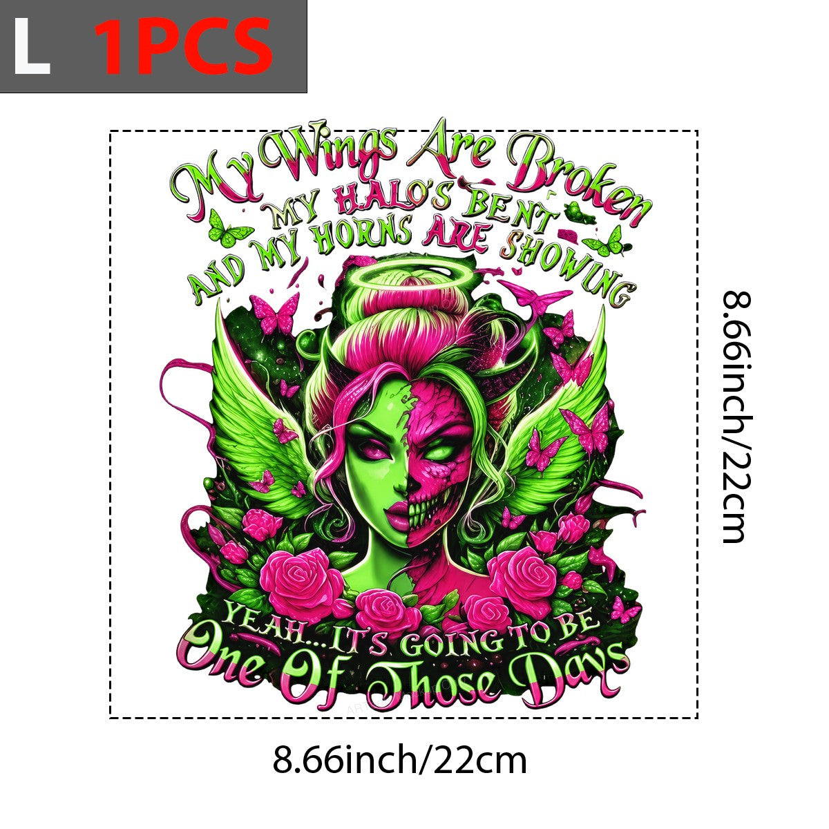 DTF Transfer My Wings Are Broken Quote Neon Angel Horns and Halo Graphic for T Shirts Hoodies and Casual Wear - 7