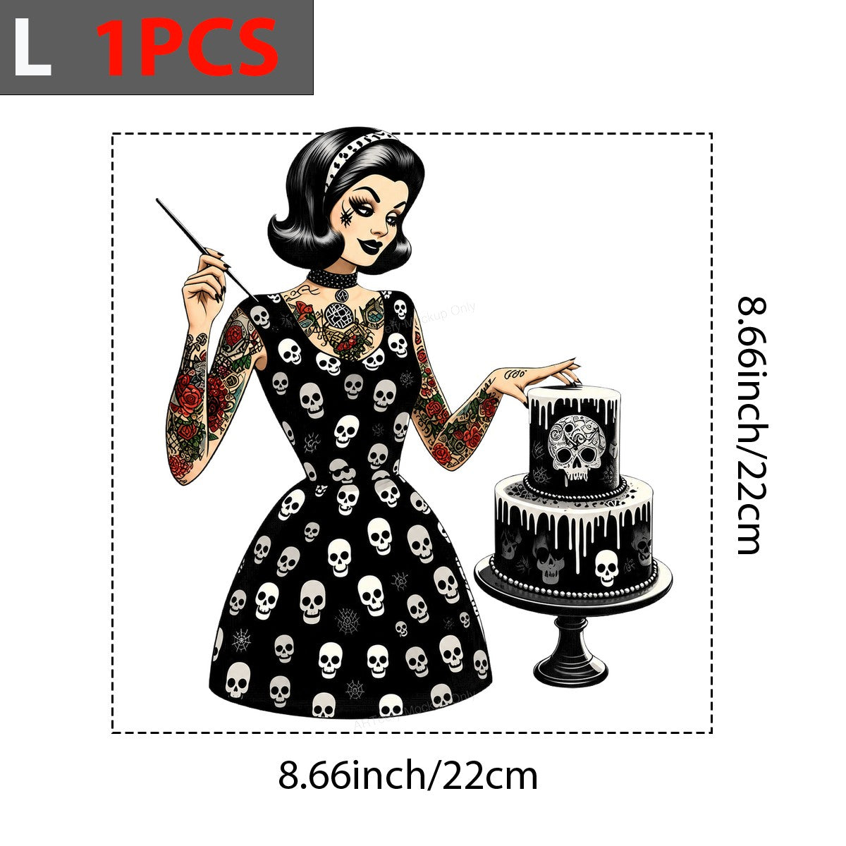 DTF Heat Transfer Retro Tattooed Baker with Skull Dress and Cake Graphic for T Shirts Hoodies and Aprons - 7