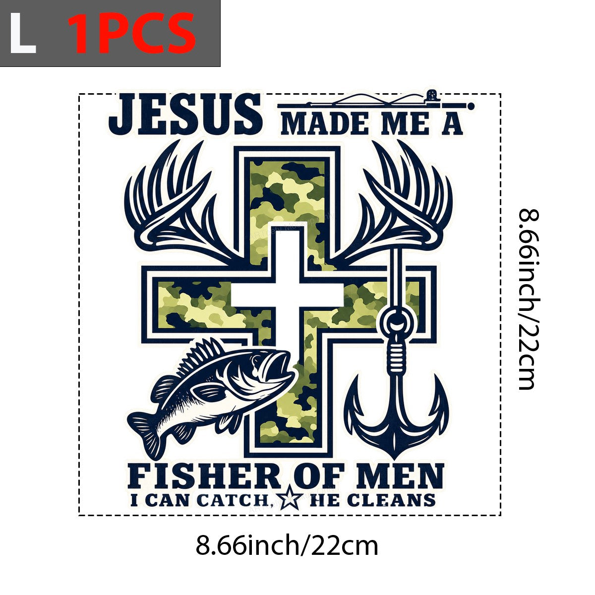 Christian Heat Transfer Jesus Made Me a Fisher of Men Camo Cross Anchor Graphic for T Shirts Hoodies and Gifts - 7
