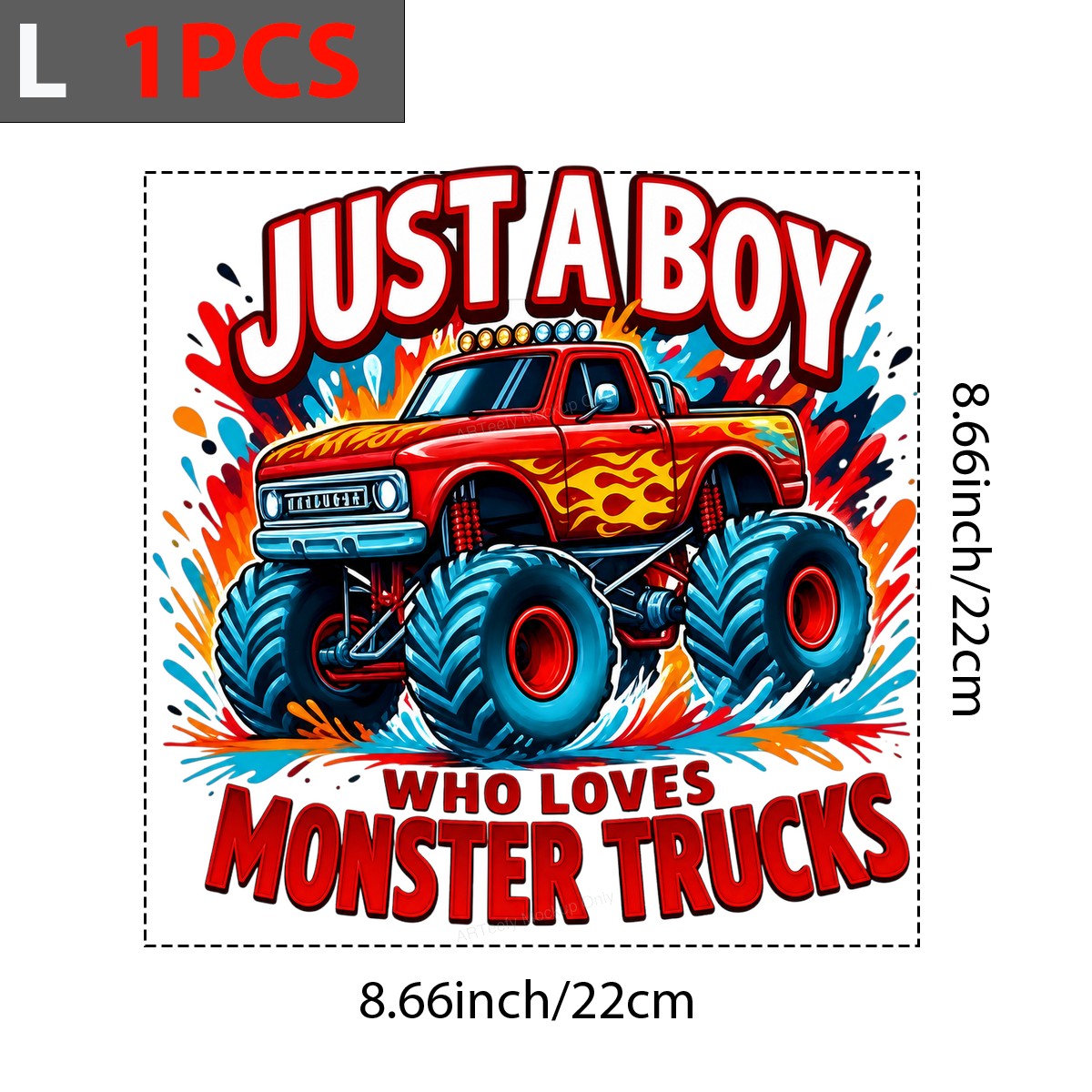 DTF Transfer Just a Boy Who Loves Monster Trucks Flame Red Truck Graphic for T Shirts Hoodies and Gifts - 7