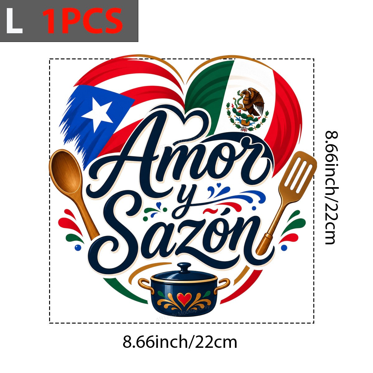 DTF Transfer Amor y Sazón Puerto Rican Mexican Flag Heart Cooking Graphic for T Shirts Aprons and Gifts - 7