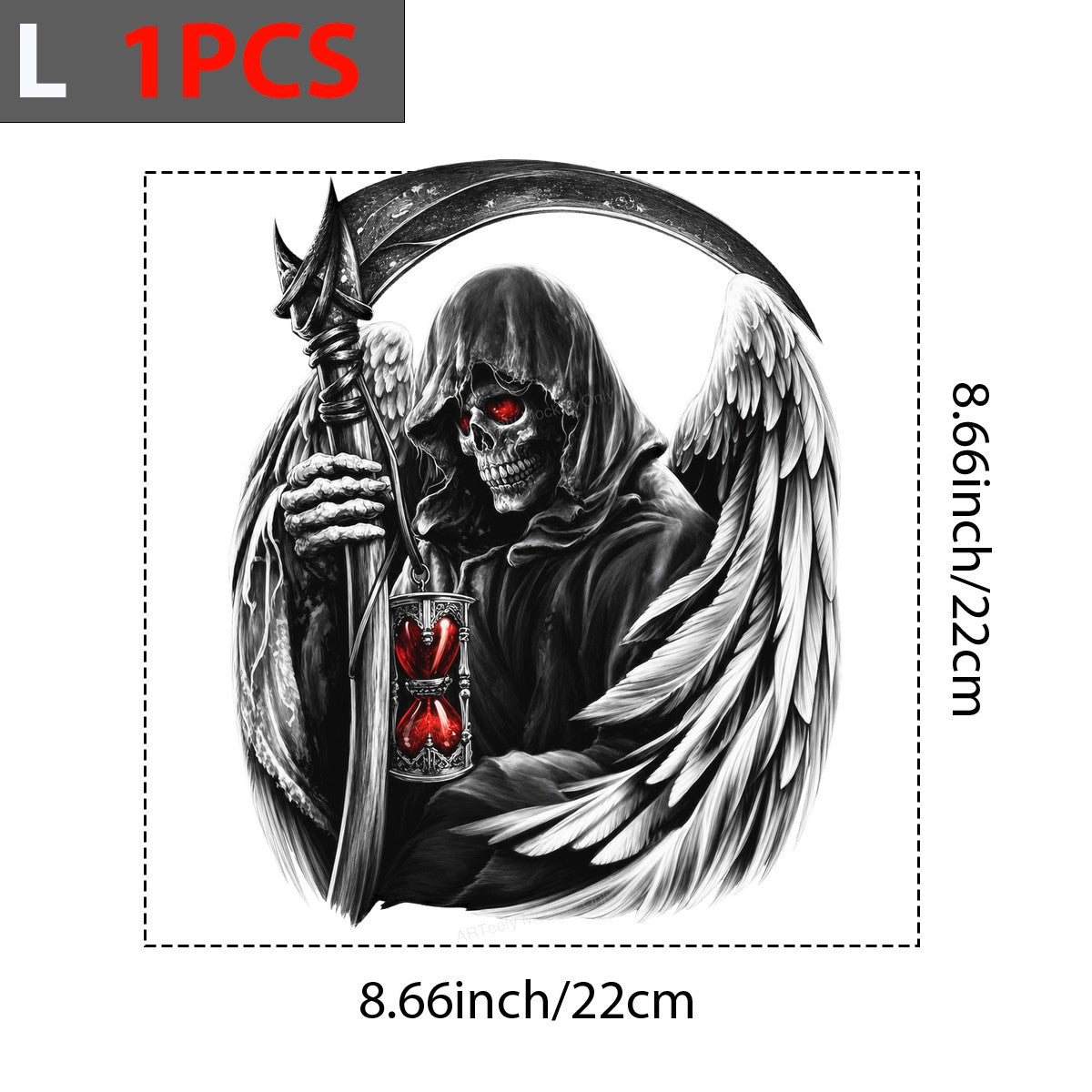 DTF Heat Transfer Grim Reaper Angel with Scythe and Red Hourglass Gothic Art for T Shirts Hoodies and Streetwear - 7