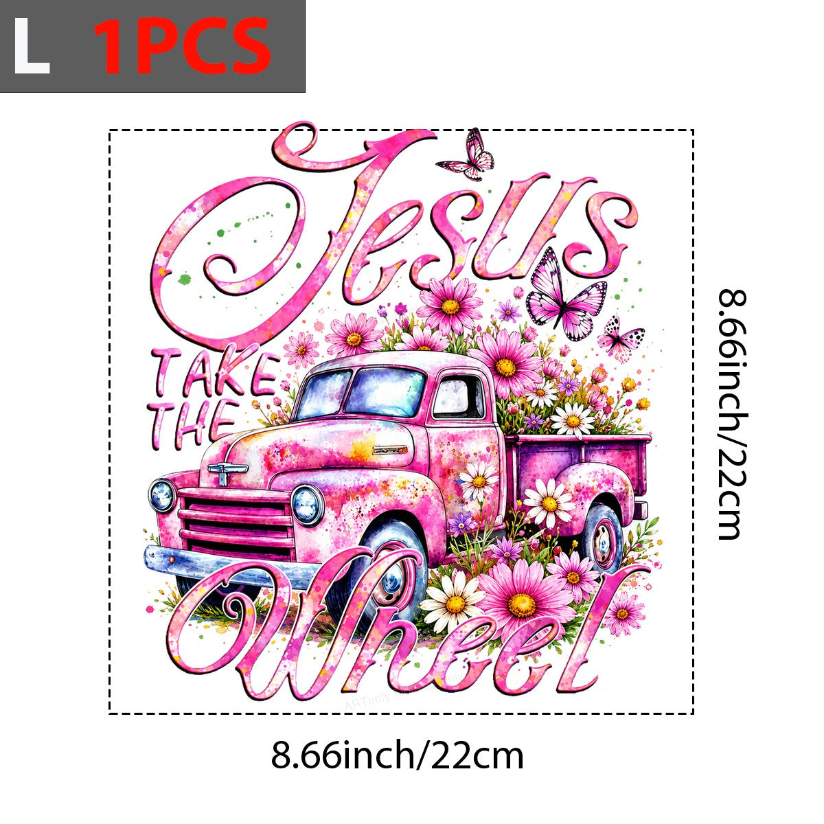 Christian Heat Transfer Jesus Take The Wheel Pink Vintage Truck with Flowers Graphic for T Shirts Hoodies and Tote Bags - 7